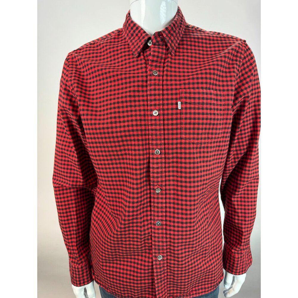 Levis Mens Red & Black Checkered Button-Up Long Sleeve Shirt Size L